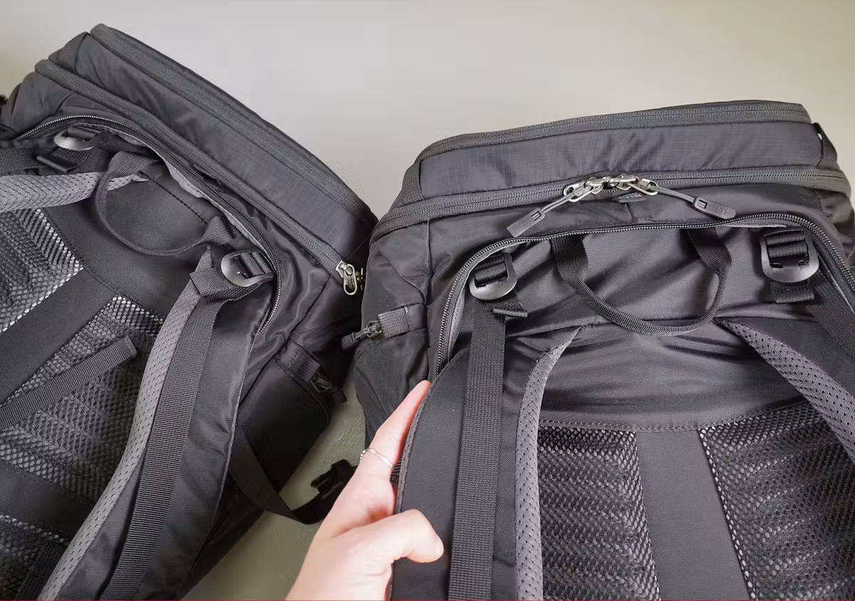 REI Ruckpack 40 背包肩带差异(左:男款,右:女款) REI Ruckpack 40 背包肩带差异(左:男款,右:女款)